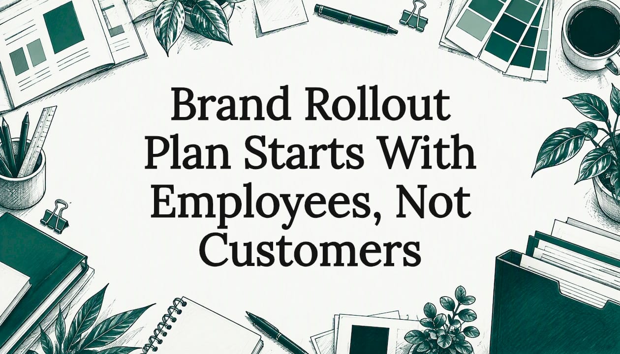 Sketches of brand rollout materials