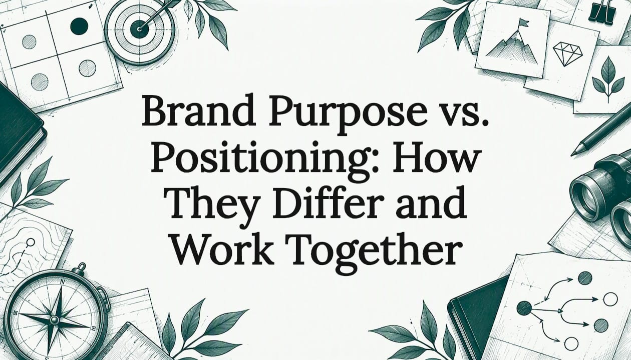 Hand-drawn brand strategy objects frame title
