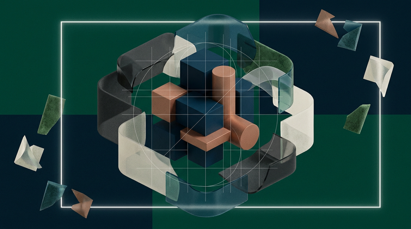 Abstract geometric core with adaptable modules contained by a clear strategic boundary.