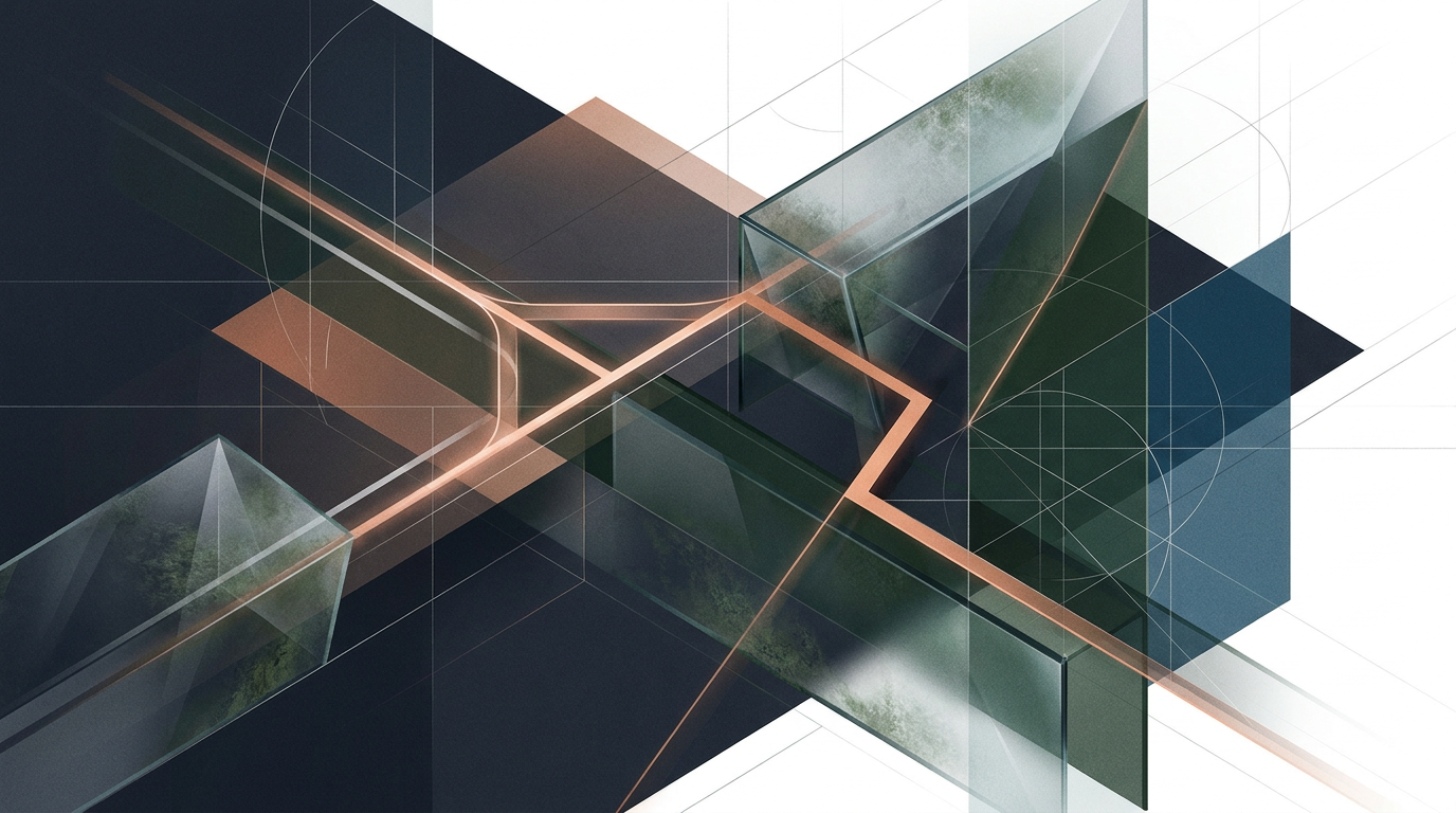 Abstract intersecting pathways representing strategic assumptions being tested and redirected.
